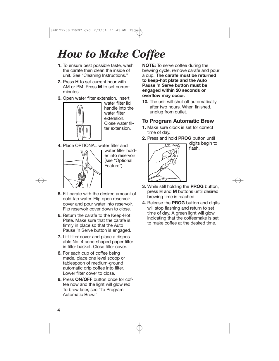 How to make coffee | Hamilton Beach Coffemaker User Manual | Page 4 / 28