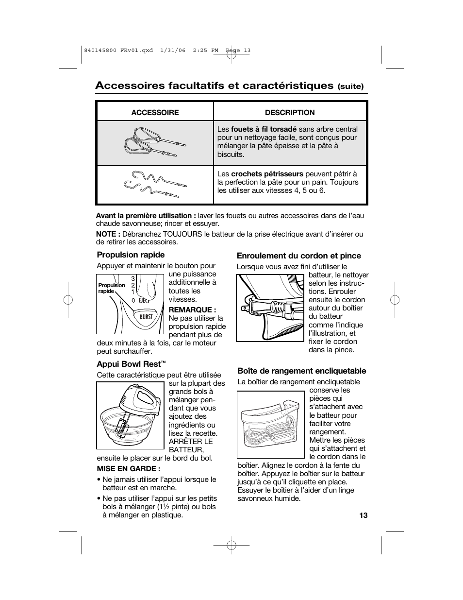 Ccessoires facultatifs et caractéristiques | Hamilton Beach 62682 User Manual | Page 13 / 28