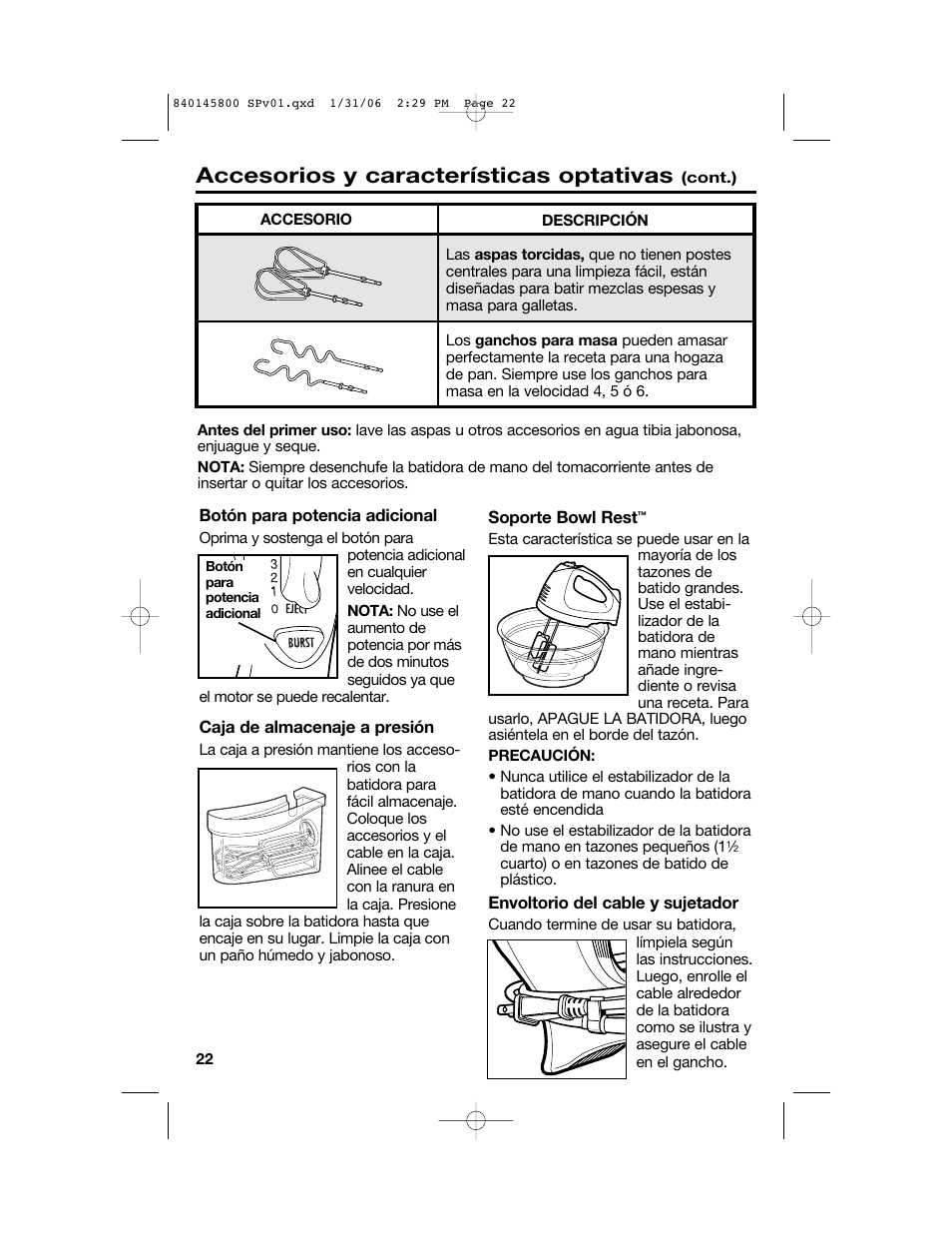 Accesorios y características optativas | Hamilton Beach 62682 User Manual | Page 22 / 28