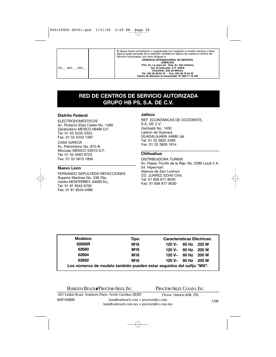 Hamilton Beach 62682 User Manual | Page 28 / 28