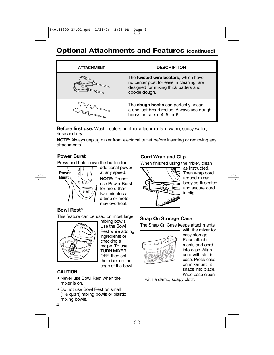 Optional attachments and features | Hamilton Beach 62682 User Manual | Page 4 / 28