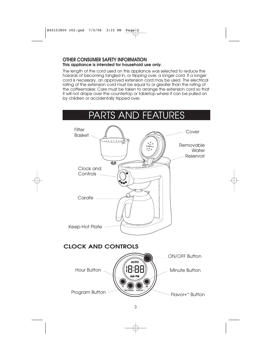 Parts and features | Hamilton Beach 840153800 User Manual | Page 3 / 12