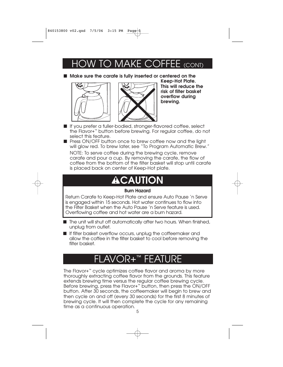 How to make coffee, Flavor, Feature | Caution | Hamilton Beach 840153800 User Manual | Page 5 / 12