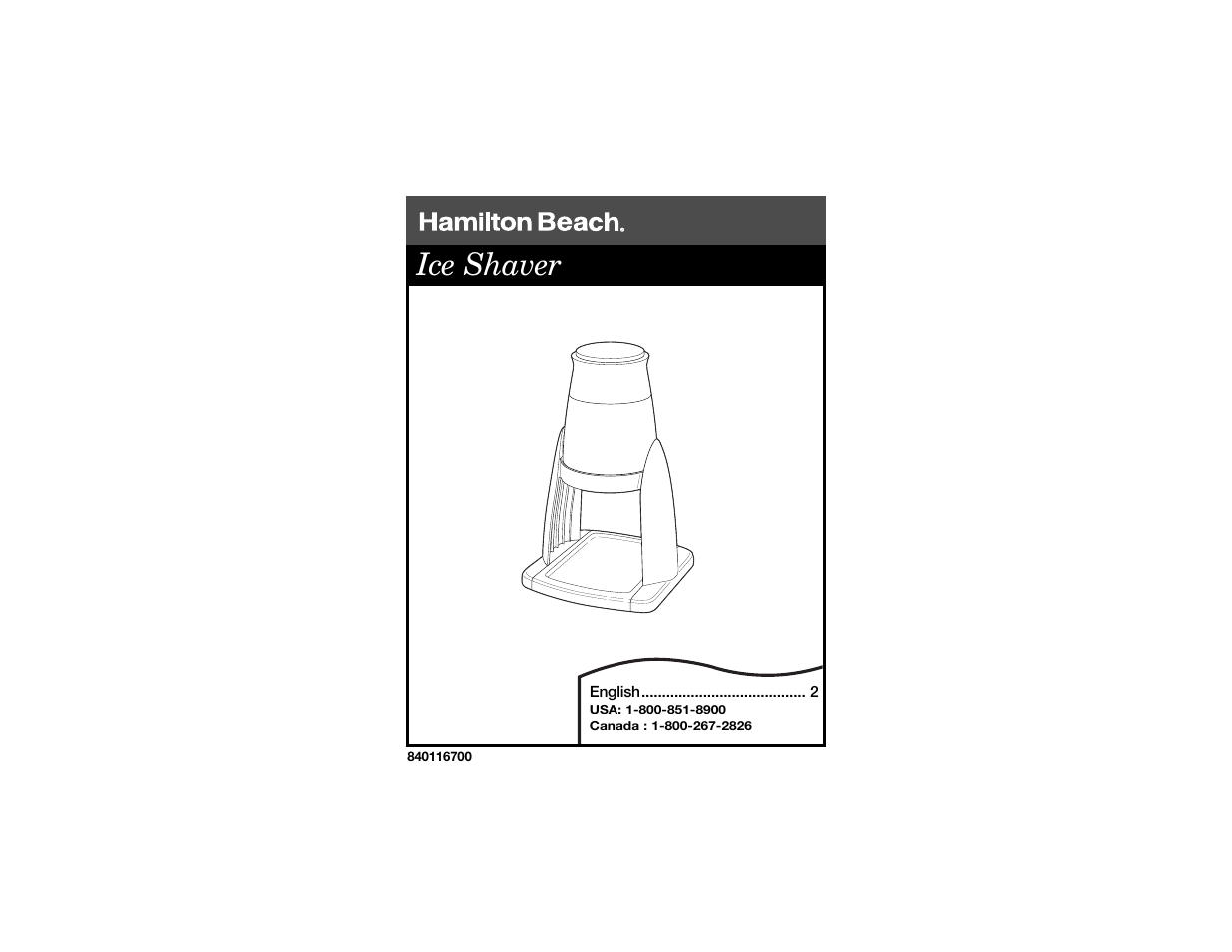 Hamilton Beach Ice Shaver User Manual | 5 pages