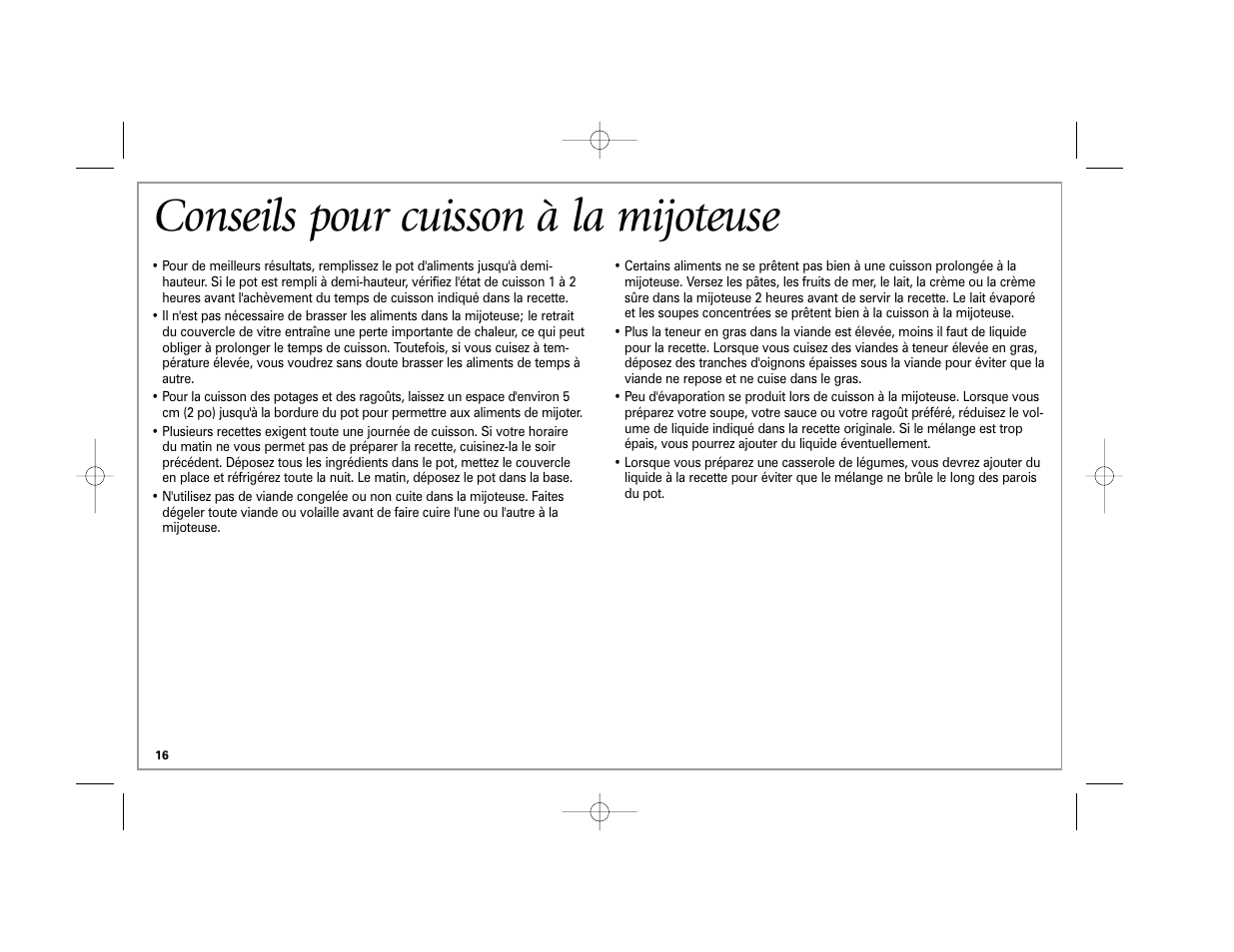 Conseils pour cuisson à la mijoteuse | Hamilton Beach 33163H User Manual | Page 16 / 32