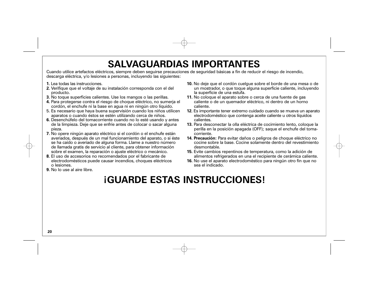 Salvaguardias importantes, Guarde estas instrucciones | Hamilton Beach 33163H User Manual | Page 20 / 32