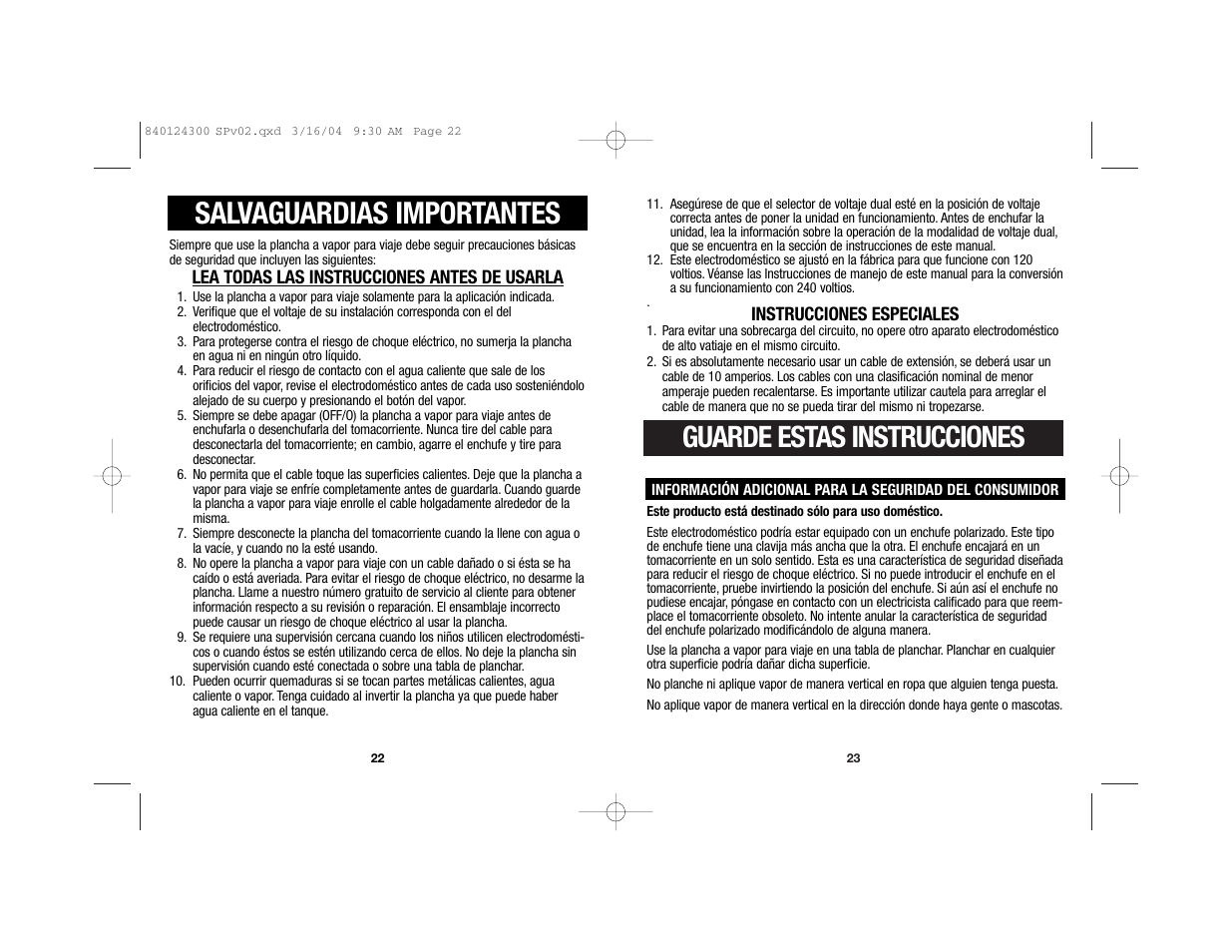 Salvaguardias importantes, Guarde estas instrucciones | Hamilton Beach 840124300 User Manual | Page 13 / 20