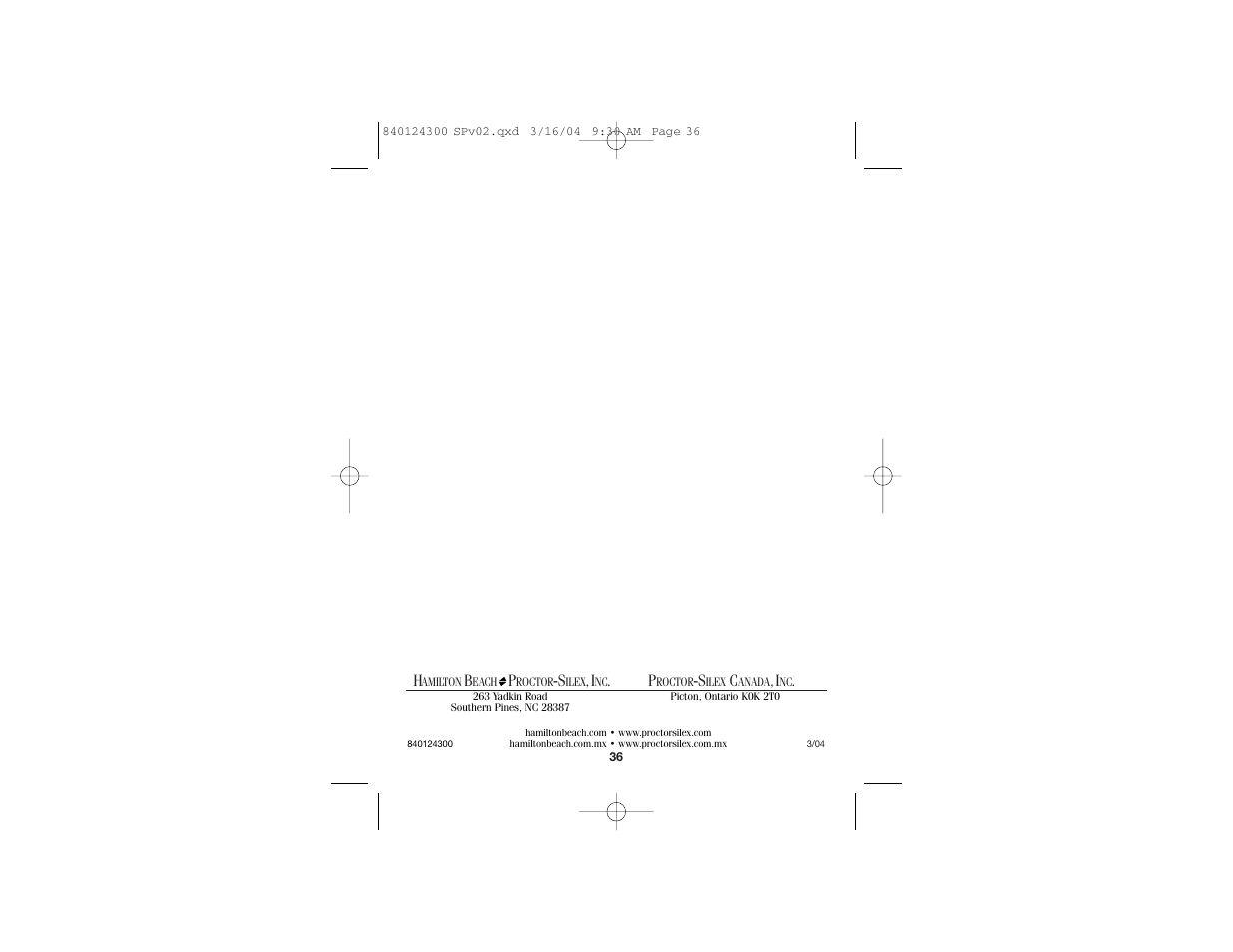 Hamilton Beach 840124300 User Manual | Page 20 / 20