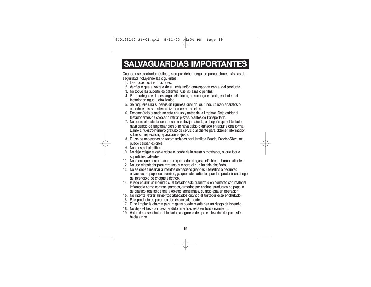 Salvaguardias importantes | Hamilton Beach 22900 User Manual | Page 12 / 17