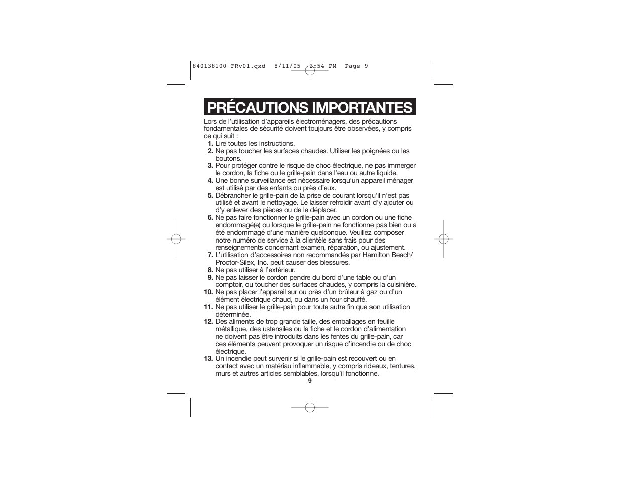 Précautions importantes | Hamilton Beach 22900 User Manual | Page 6 / 17