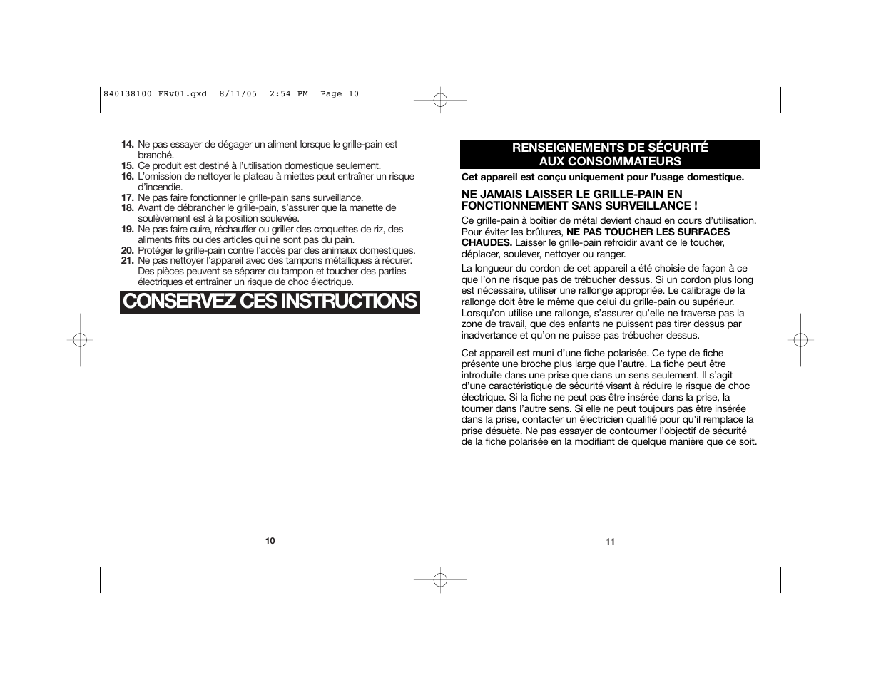 Conservez ces instructions | Hamilton Beach 22900 User Manual | Page 7 / 17