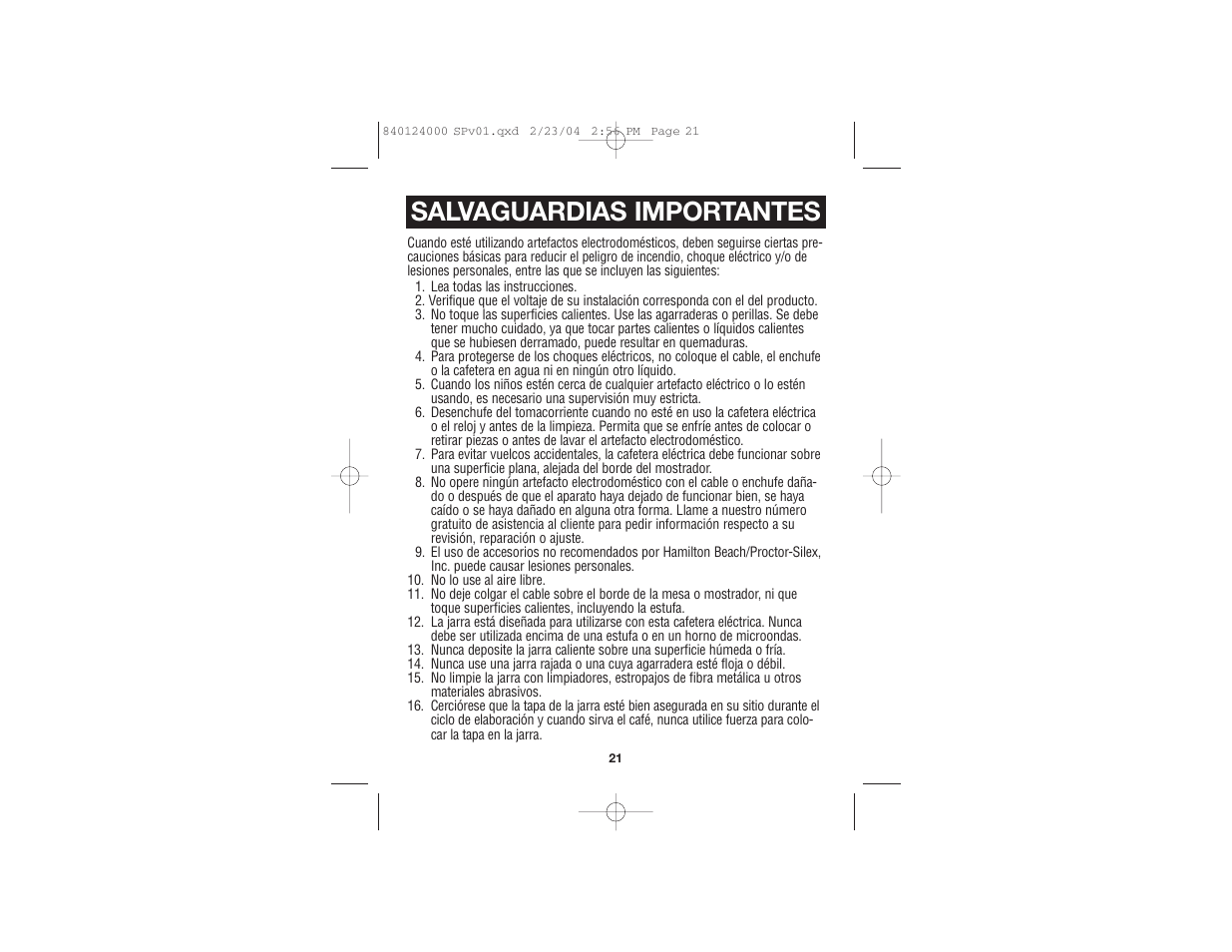 Salvaguardias importantes | Hamilton Beach 44274 User Manual | Page 13 / 19