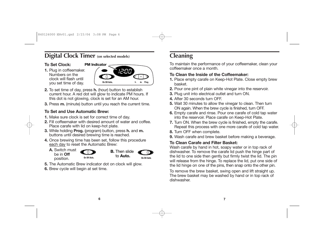 Cleaning, Digital clock timer | Hamilton Beach 44274 User Manual | Page 4 / 19