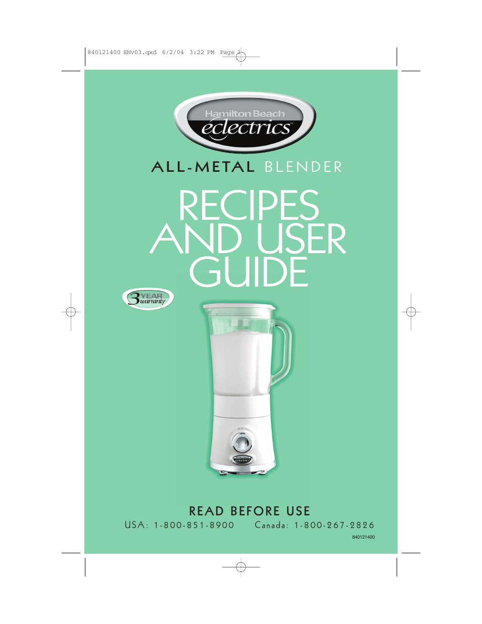 Hamilton Beach All-Metal Blender User Manual | 20 pages