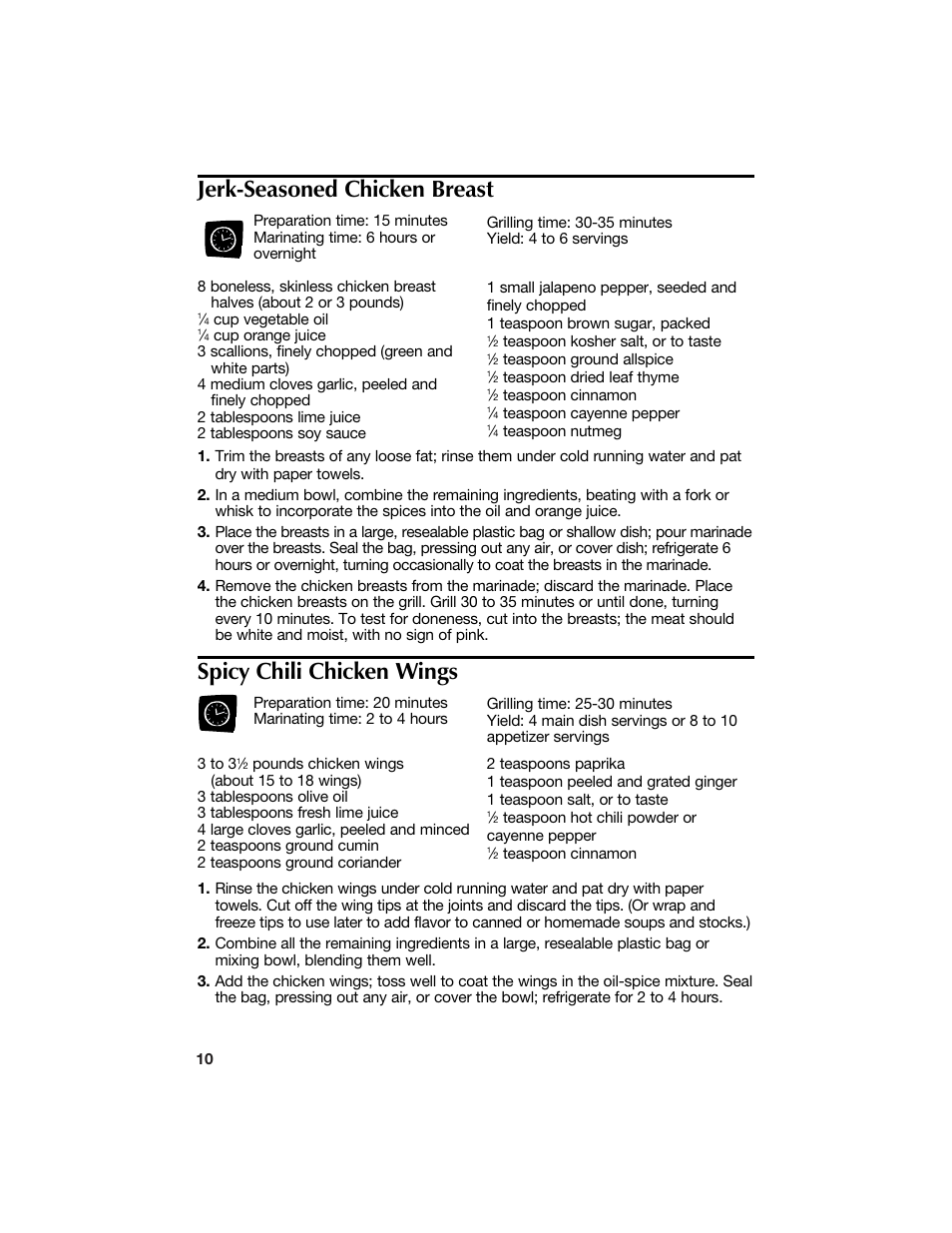 Jerk-seasoned chicken breast, Spicy chili chicken wings | Hamilton Beach 840068300 User Manual | Page 10 / 16