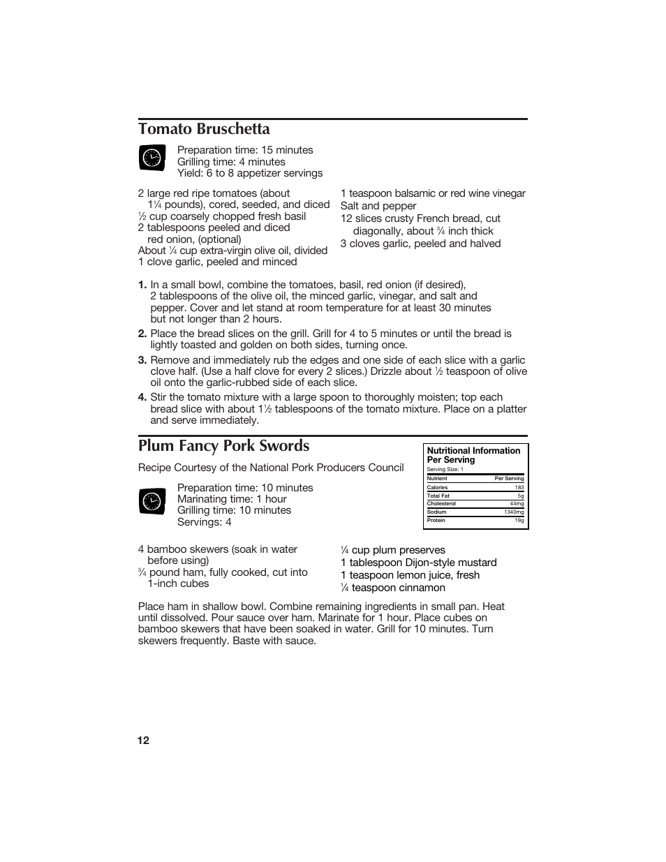 Tomato bruschetta, Plum fancy pork swords | Hamilton Beach 840068300 User Manual | Page 12 / 16