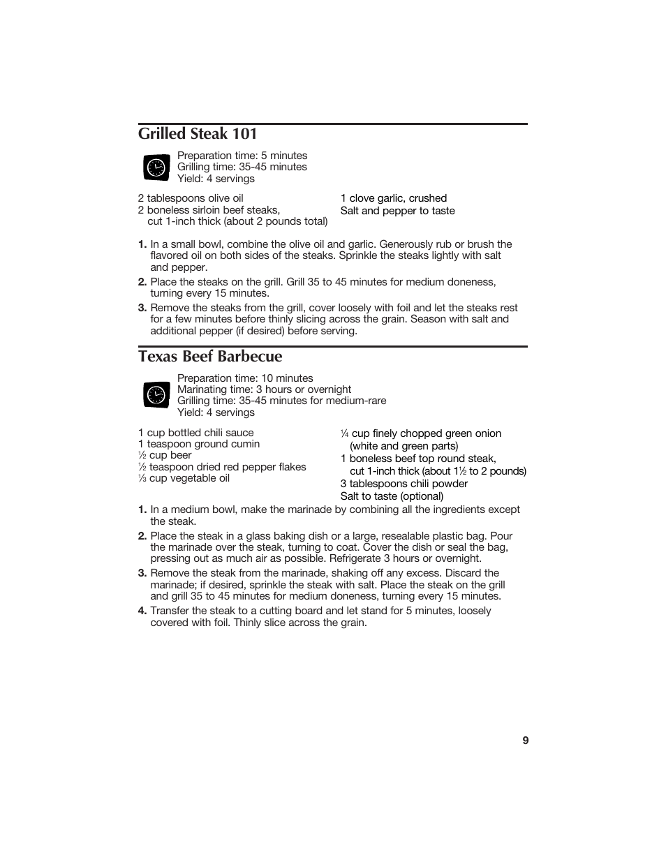 Grilled steak 101, Texas beef barbecue | Hamilton Beach 840068300 User Manual | Page 9 / 16