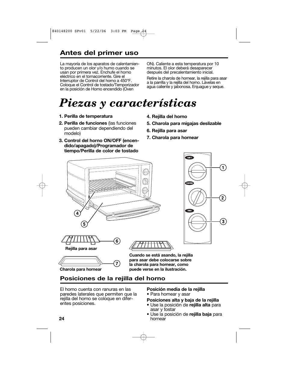 Piezas y características, Antes del primer uso | Hamilton Beach 31170 User Manual | Page 24 / 32