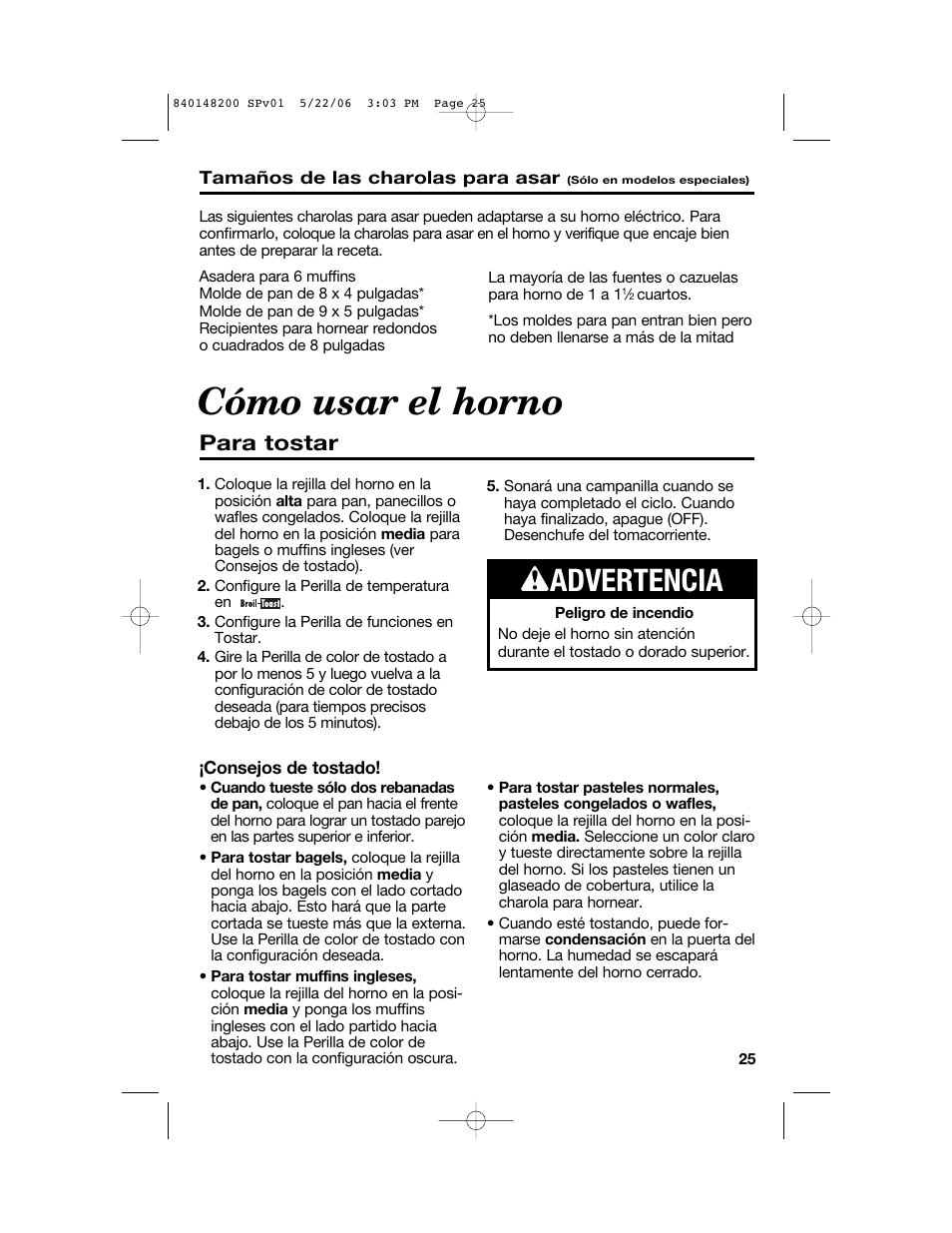 Cómo usar el horno, W advertencia, Para tostar | Hamilton Beach 31170 User Manual | Page 25 / 32