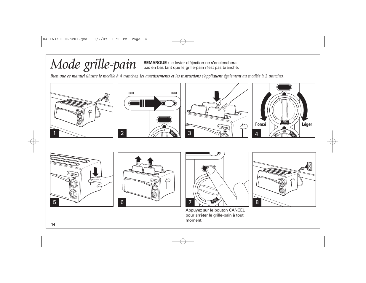 Mode grille-pain | Hamilton Beach 24708 User Manual | Page 14 / 32