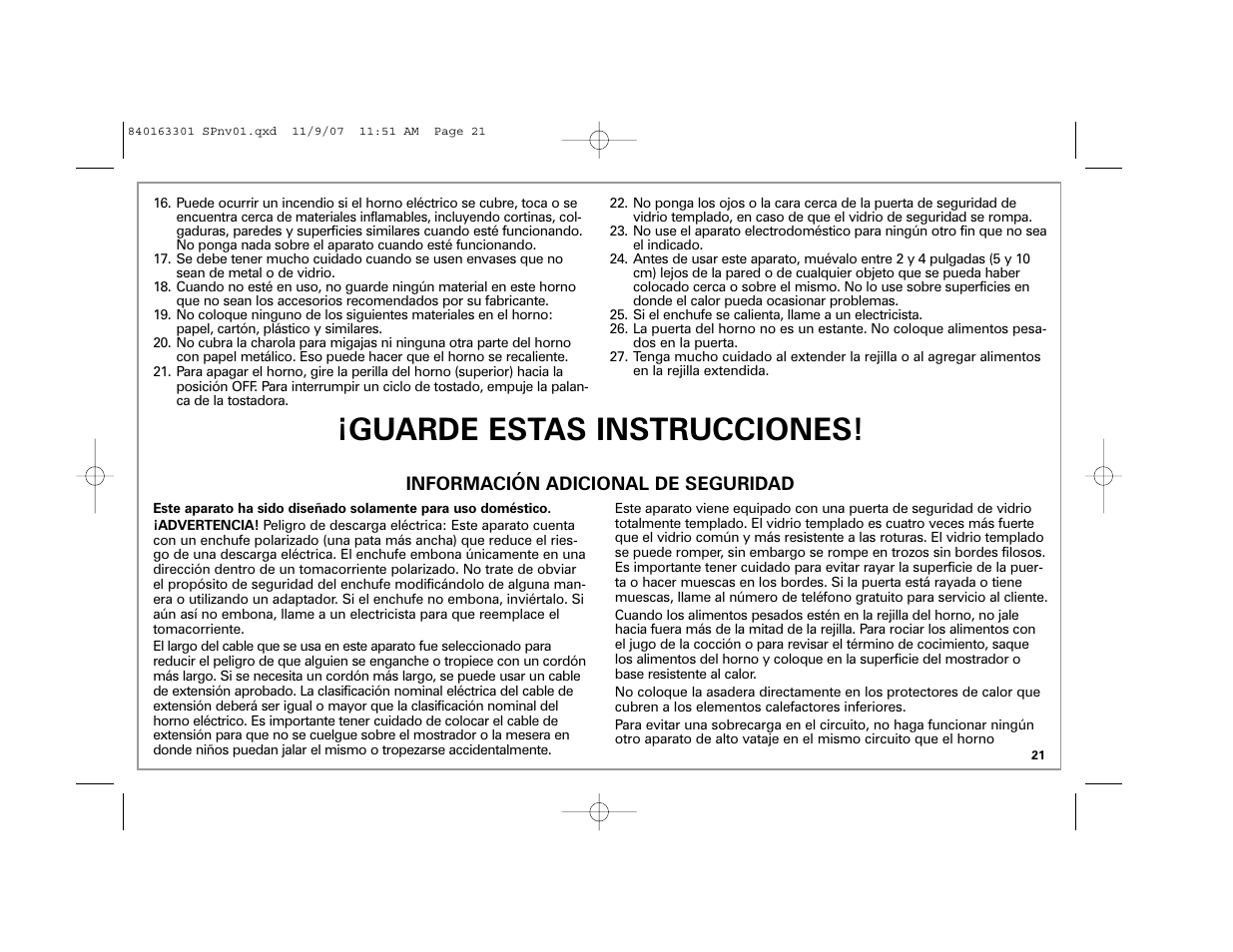 Guarde estas instrucciones | Hamilton Beach 24708 User Manual | Page 21 / 32
