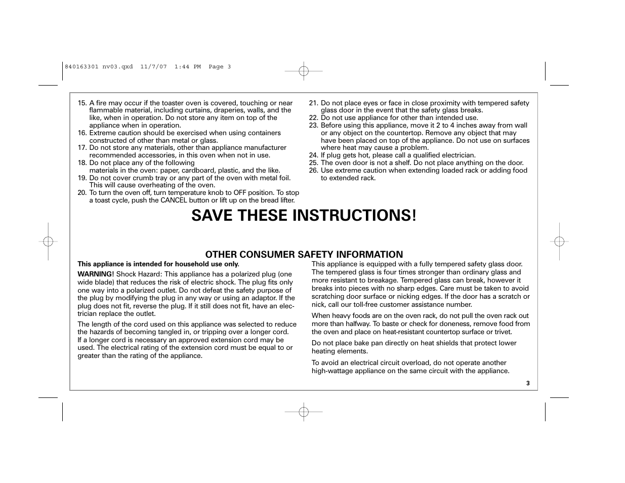 Save these instructions | Hamilton Beach 24708 User Manual | Page 3 / 32