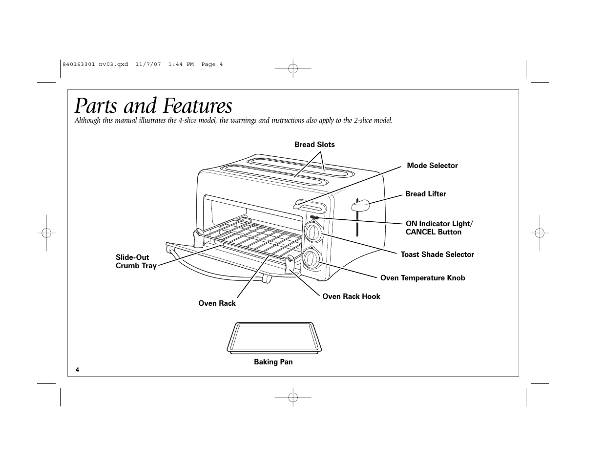 Parts and features | Hamilton Beach 24708 User Manual | Page 4 / 32