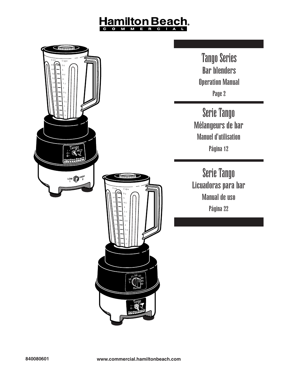 Hamilton Beach Bar Blender User Manual | 32 pages