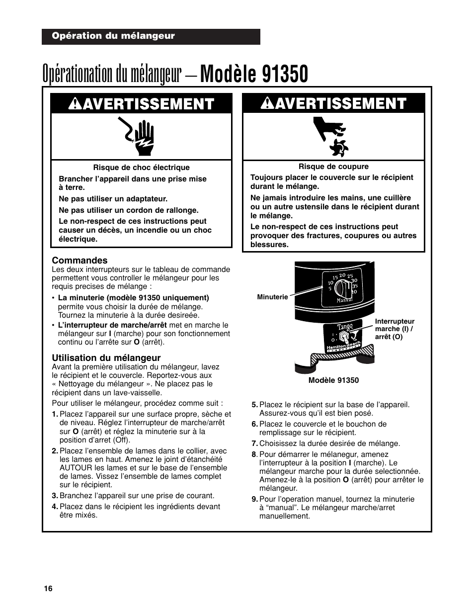 Wavertissement | Hamilton Beach Bar Blender User Manual | Page 16 / 32