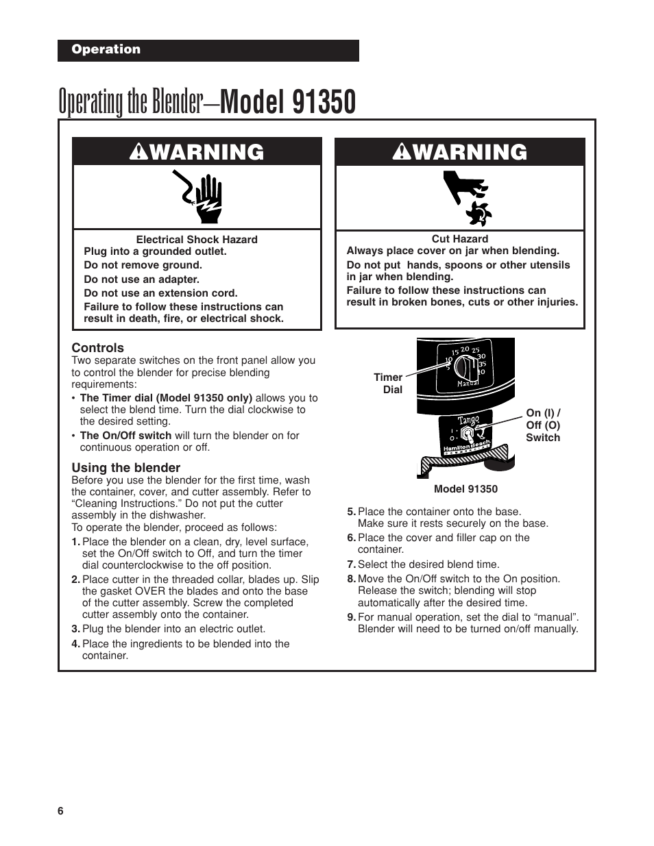 Wwarning | Hamilton Beach Bar Blender User Manual | Page 6 / 32