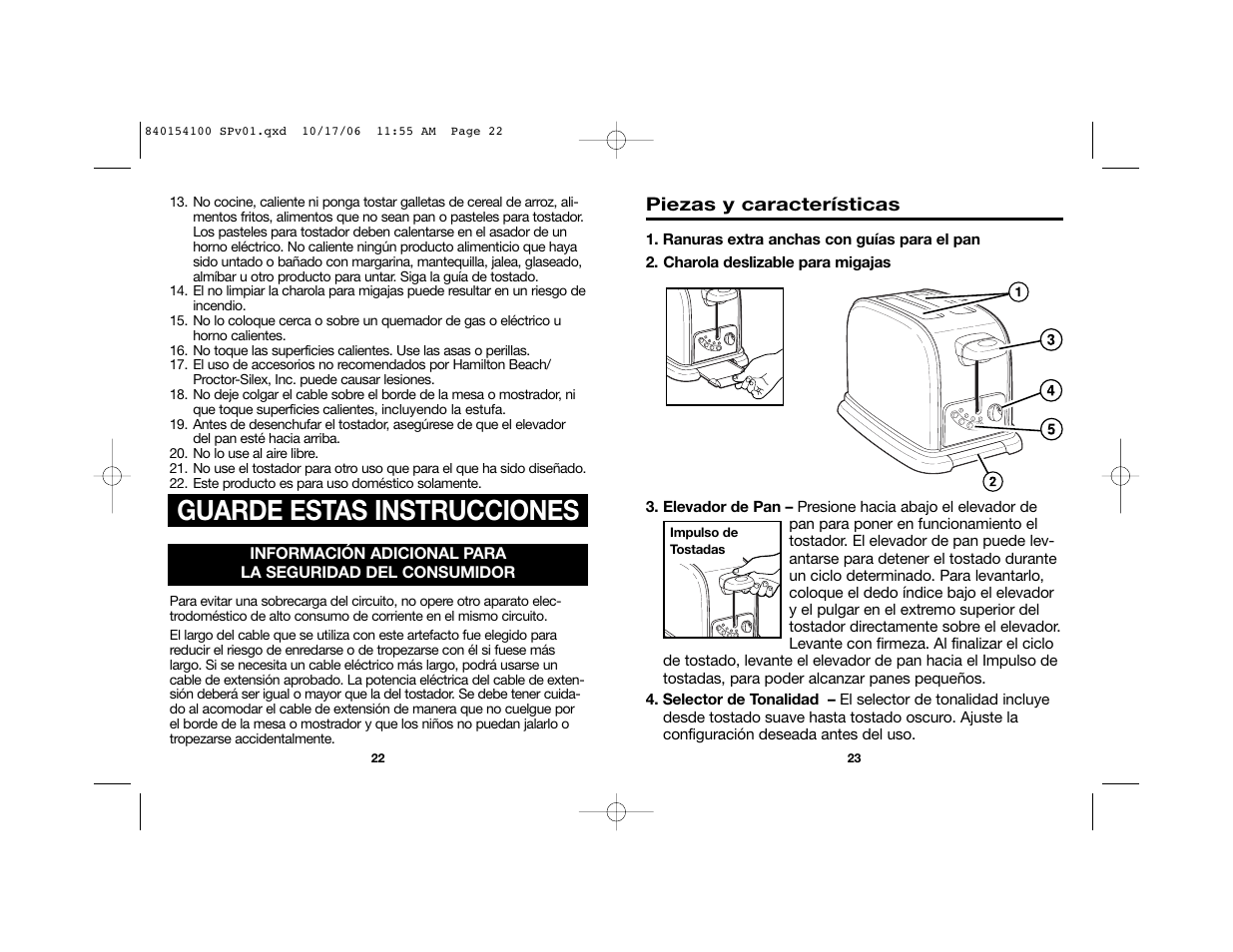 Guarde estas instrucciones | Hamilton Beach 22560 User Manual | Page 12 / 17