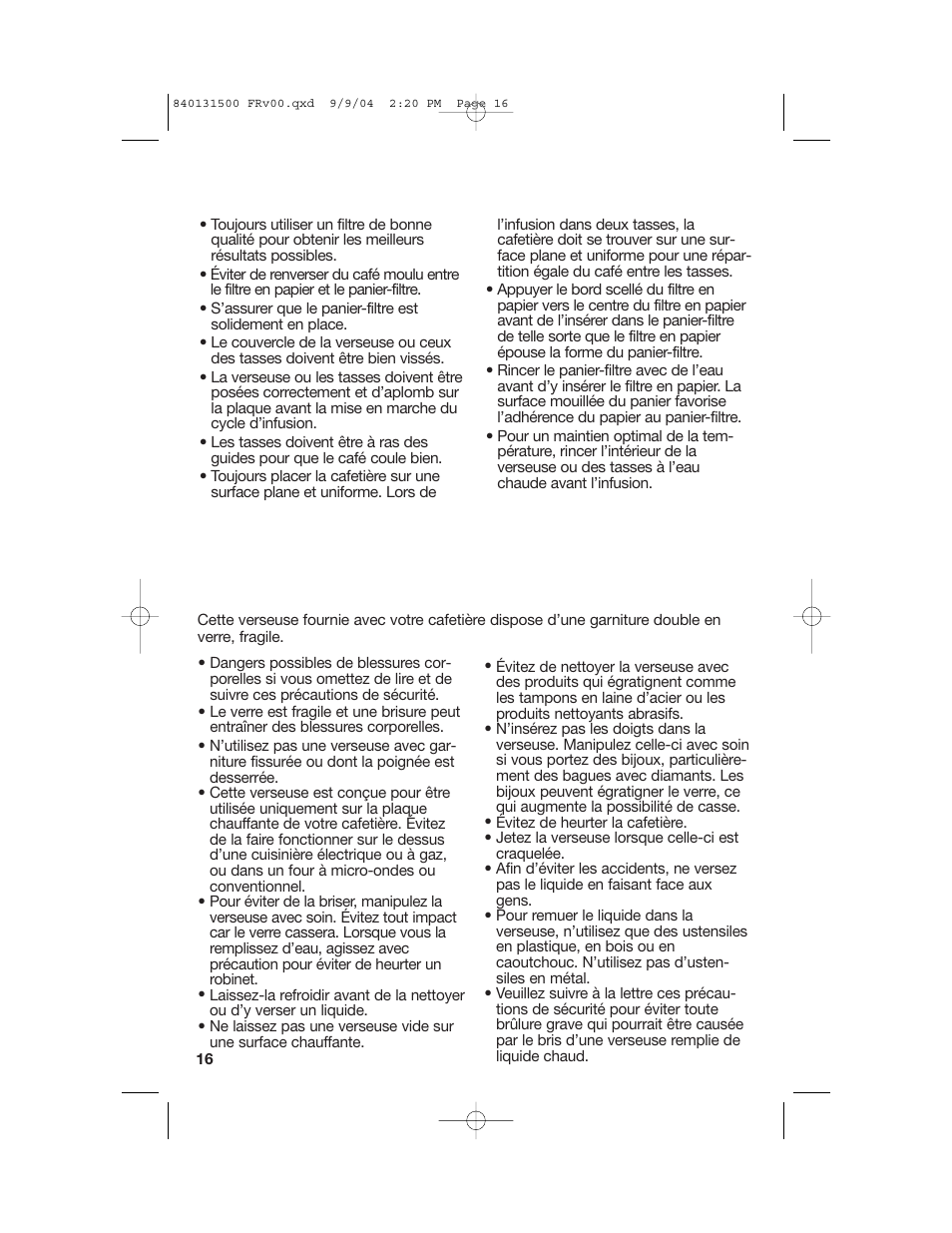 Conseils d’utilisation, Précautions de sécurité pour la verseuse | Hamilton Beach 45214 User Manual | Page 16 / 28