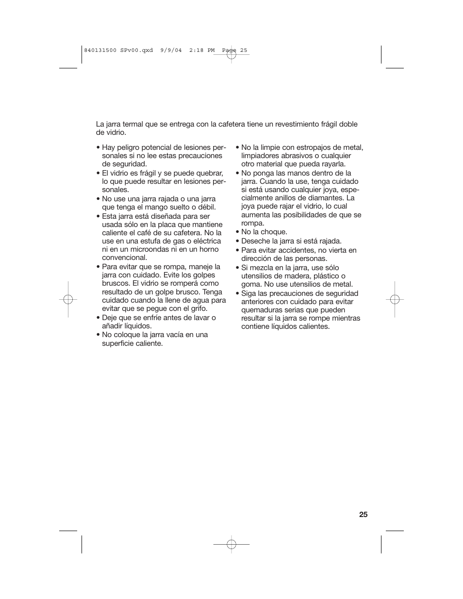 Precauciones de seguridad con la jarra | Hamilton Beach 45214 User Manual | Page 25 / 28