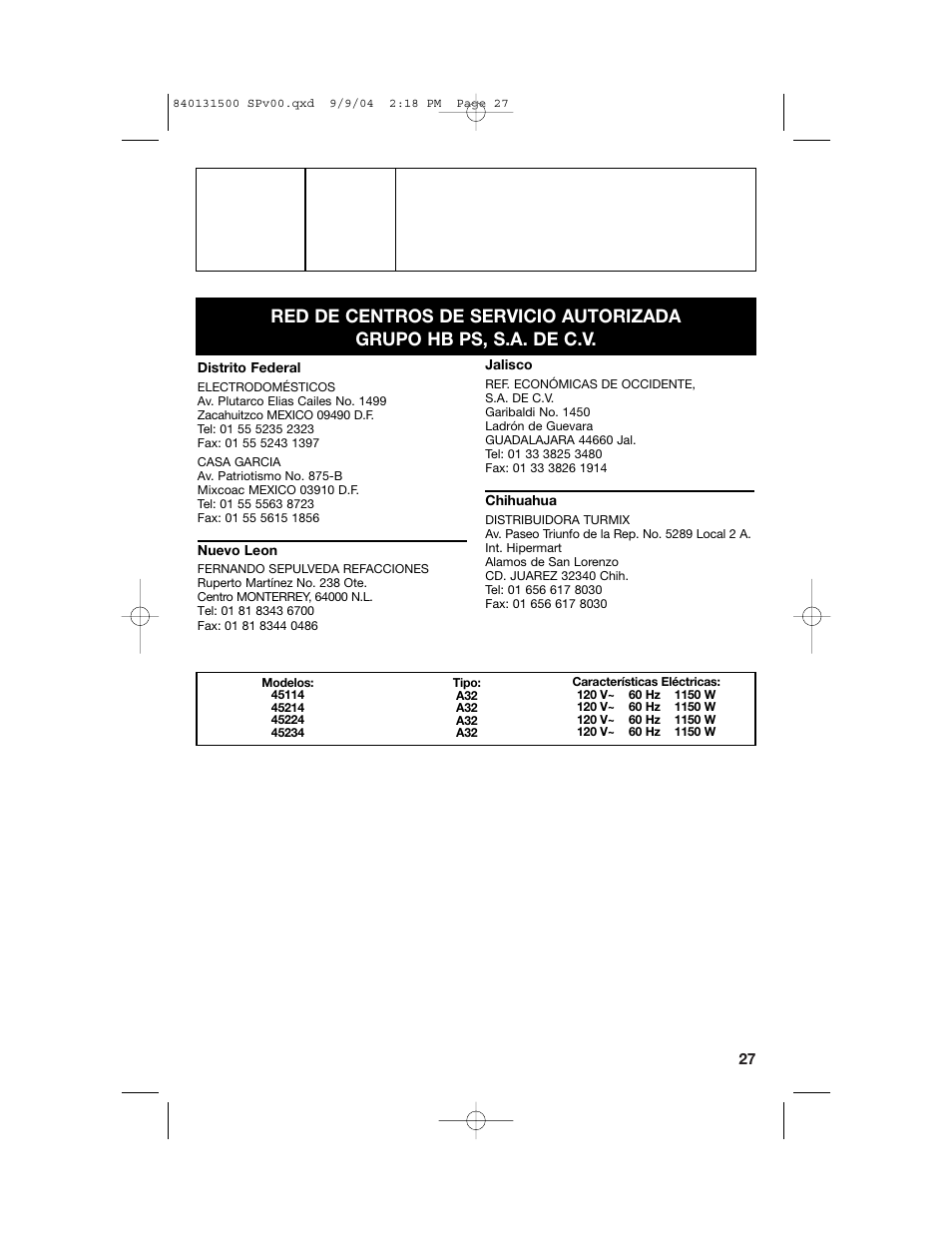 Hamilton Beach 45214 User Manual | Page 27 / 28