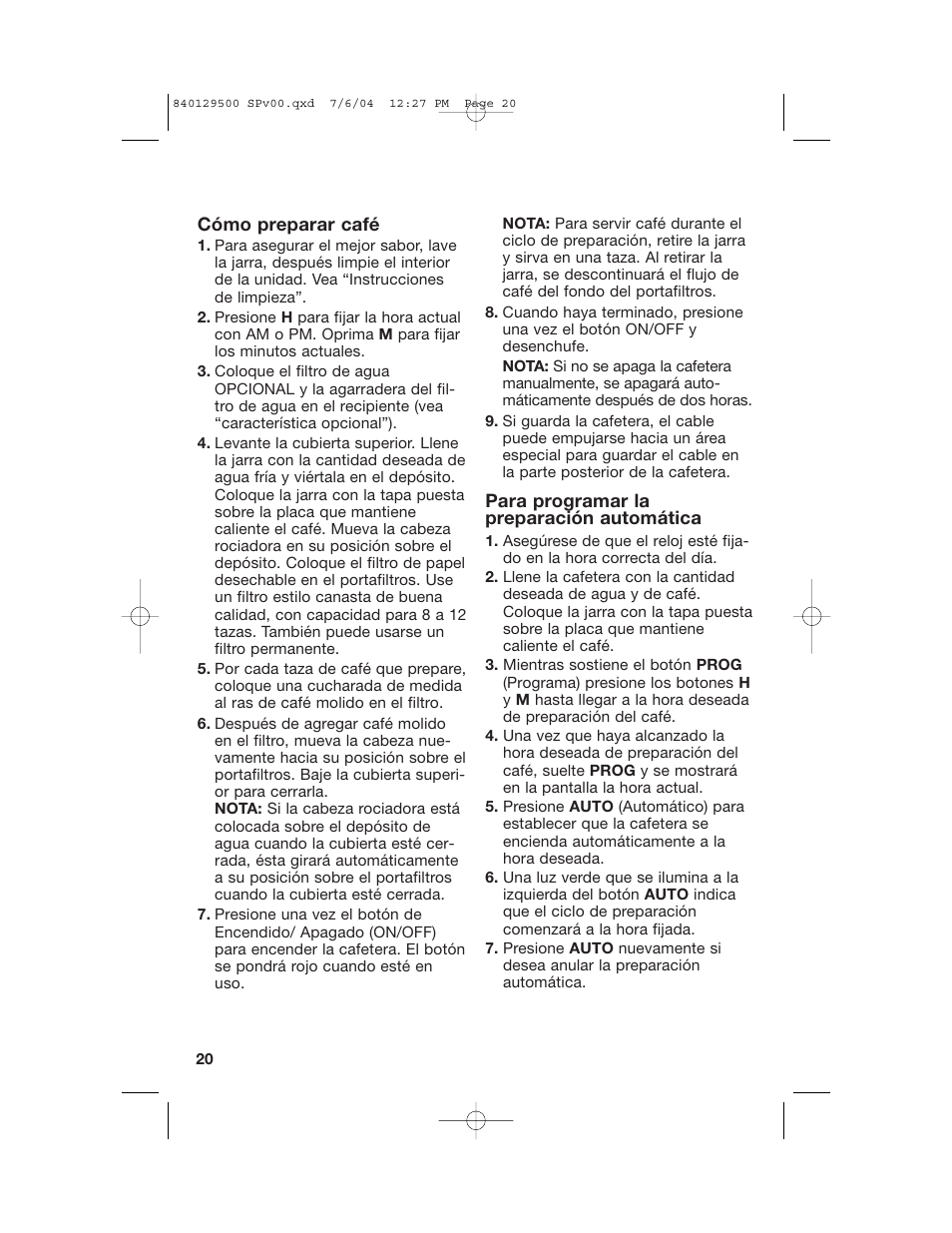 Uso de la cafetera | Hamilton Beach 43224C User Manual | Page 20 / 28