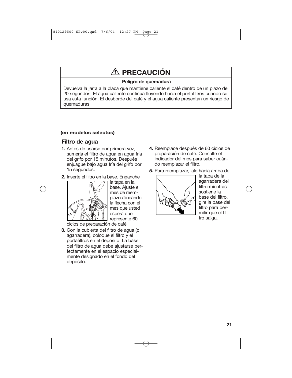 Característica opcional, Uso de la cafetera, Precaución | Hamilton Beach 43224C User Manual | Page 21 / 28