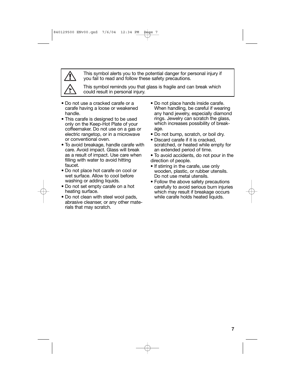 Carafe safety precautions | Hamilton Beach 43224C User Manual | Page 7 / 28