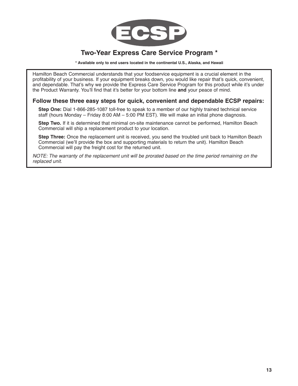 Two-year express care service program | Hamilton Beach HBF400 User Manual | Page 13 / 36