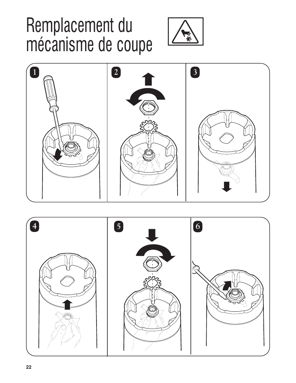 Remplacement du mécanisme de coupe | Hamilton Beach HBF400 User Manual | Page 22 / 36