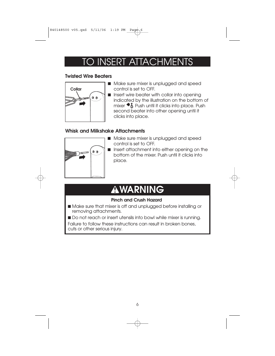 Warning | Hamilton Beach 840148500 User Manual | Page 6 / 12