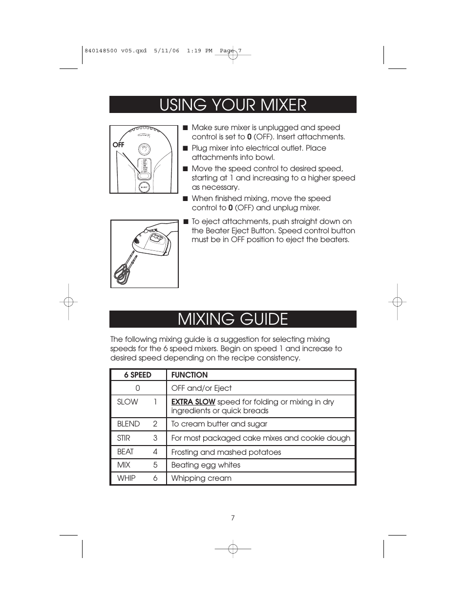 Using your mixer mixing guide | Hamilton Beach 840148500 User Manual | Page 7 / 12