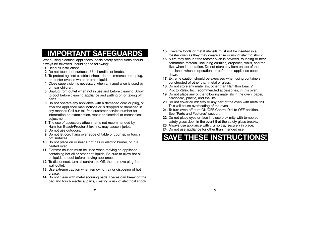 Important safeguards, Save these instructions | Hamilton Beach 840099300 User Manual | Page 2 / 8