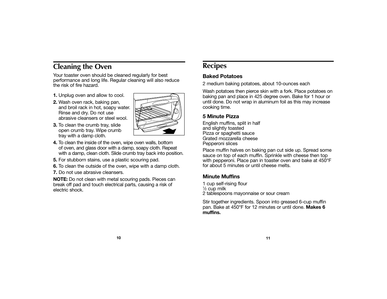 Recipes, Cleaning the oven | Hamilton Beach 840099300 User Manual | Page 6 / 8