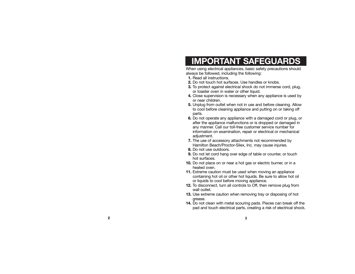 Important safeguards | Hamilton Beach 840099000 User Manual | Page 2 / 9