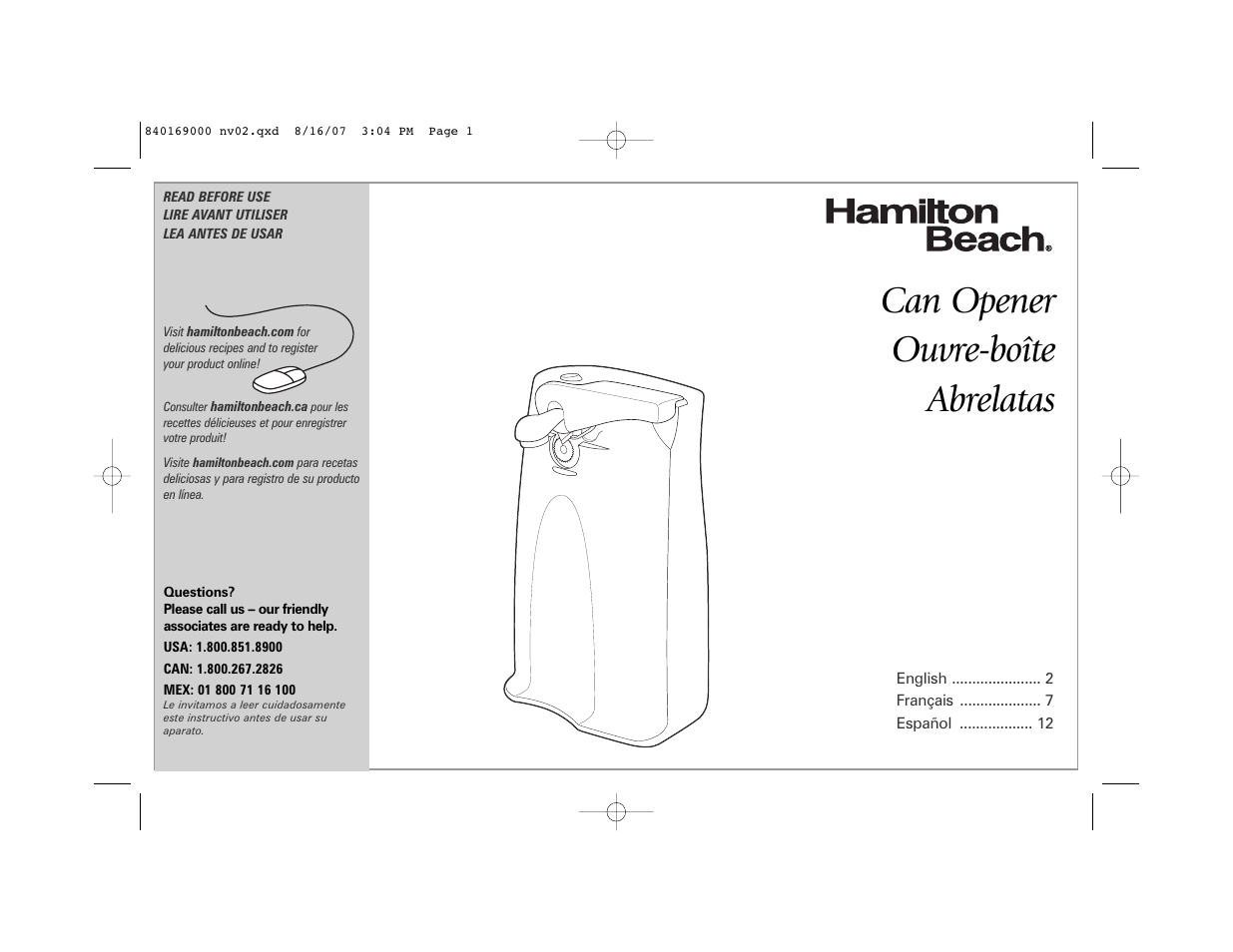 Hamilton Beach 76378 User Manual | 20 pages