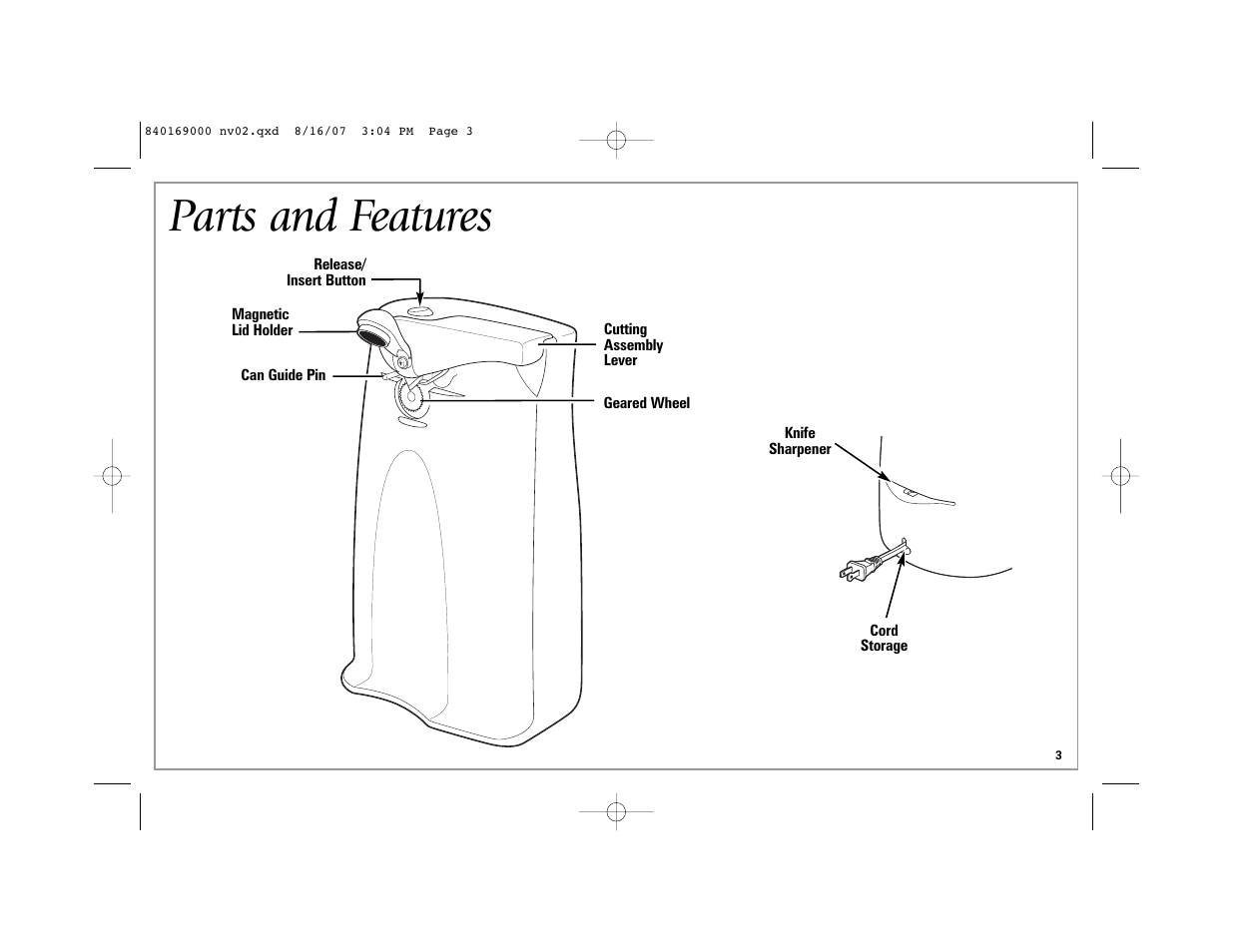 Parts and features | Hamilton Beach 76378 User Manual | Page 3 / 20