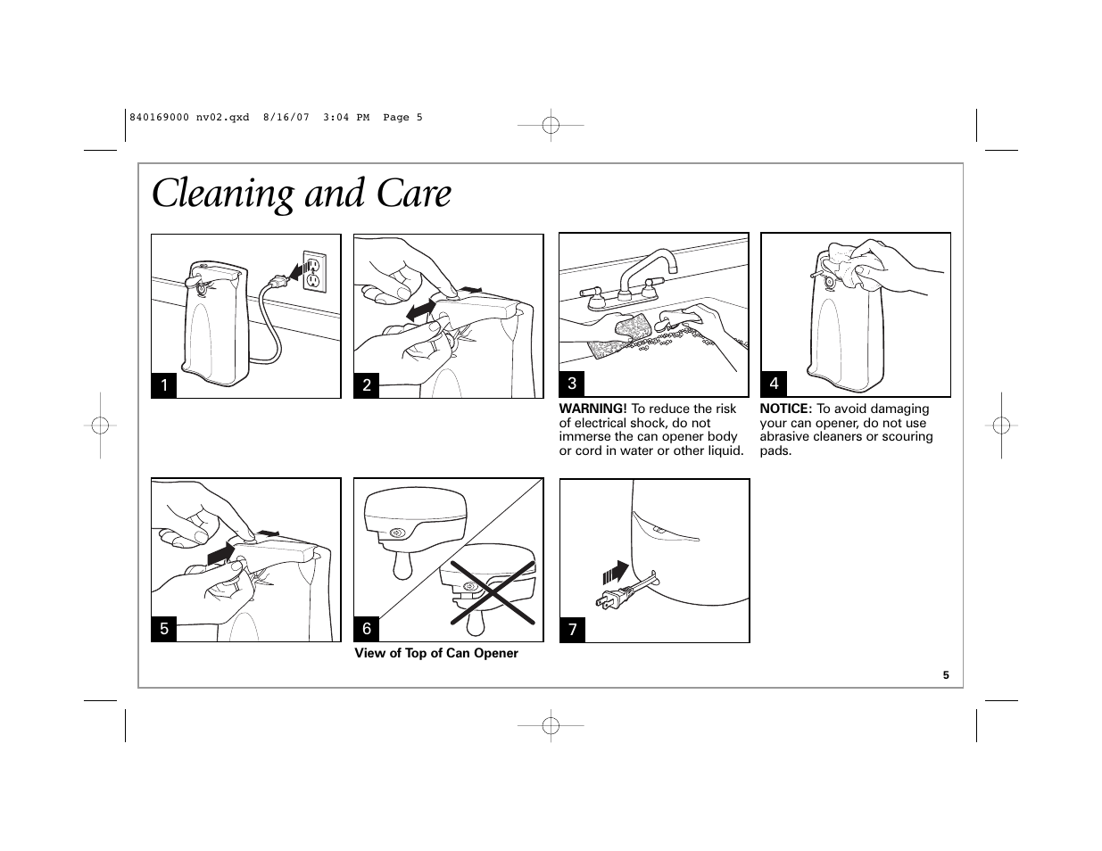 Cleaning and care | Hamilton Beach 76378 User Manual | Page 5 / 20