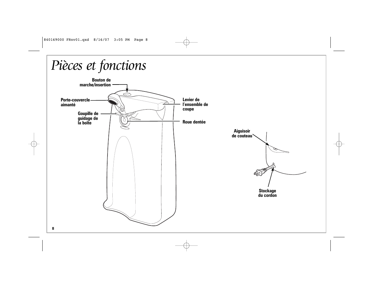 Pièces et fonctions | Hamilton Beach 76378 User Manual | Page 8 / 20