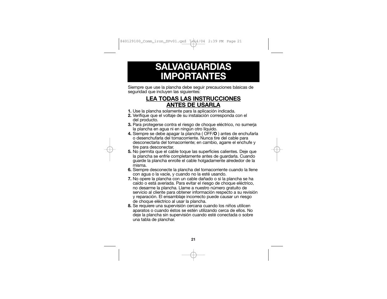 Salvaguardias importantes | Hamilton Beach 840129100 User Manual | Page 13 / 19