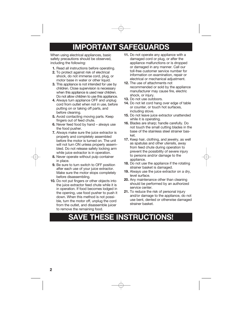 Important safeguards save these instructions | Hamilton Beach 840148101 User Manual | Page 2 / 44